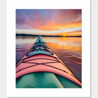 retro sunset kayaking Posters and Art
